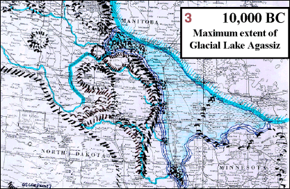 Map: maximum extent of glacial Lake Agassiz.
